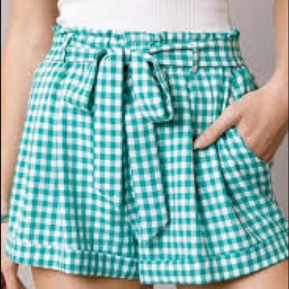 Women gingham blue turquoise green shorts size xsmall - Picture 5 of 11